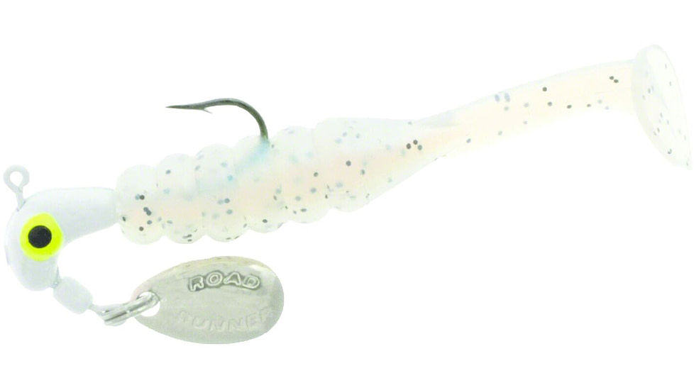 Road Runner Slabalicious Jig w/Spinner, 1 Rig Bait, 1 Body, White/Glimmer Blue, 1/16oz, 702-541