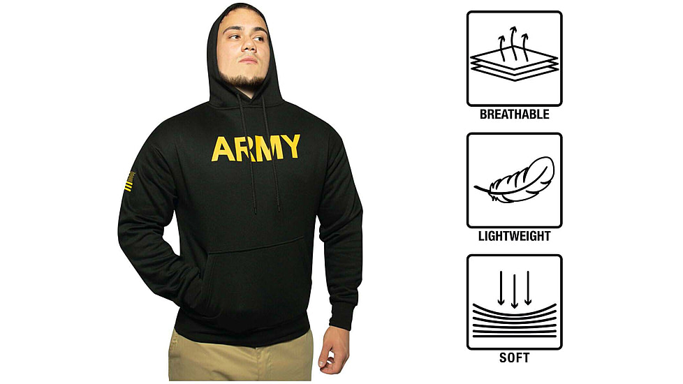 Rothco Army Printed Pullover Hoodie - Mens, Black, Small, 10053-S