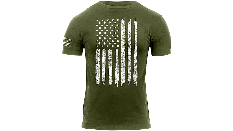 Rothco Distressed US Flag Athletic Fit T-Shirt, Olive Drab, Small, 2832-OliveDrab-S