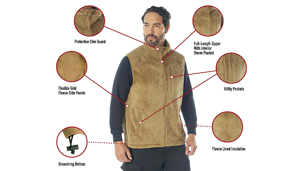 Rothco E.C.W.C.S. Fleece Vest, Coyote Brown, Medium, 613902039896