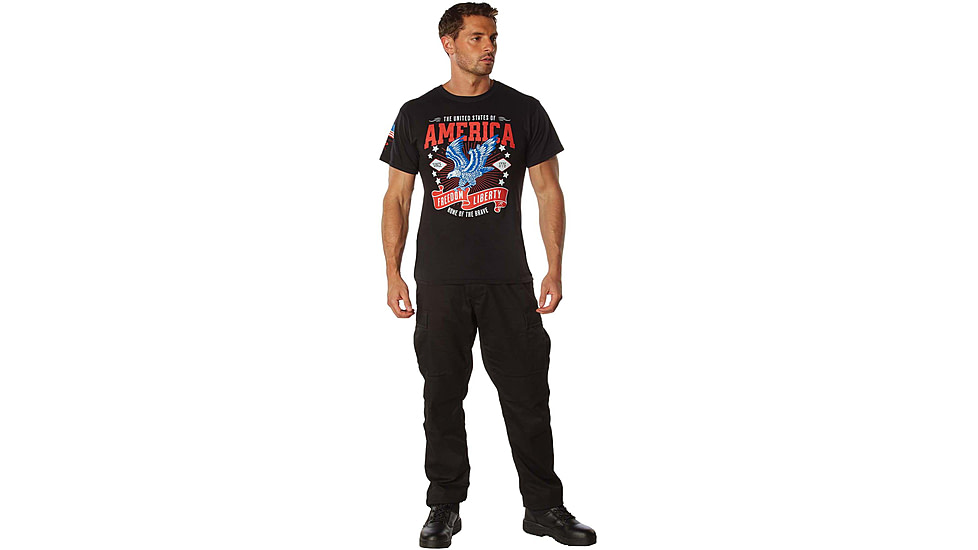 Rothco Freedom &amp; Liberty Patriotic T-Shirt, Black, Small, 18125-Black-S