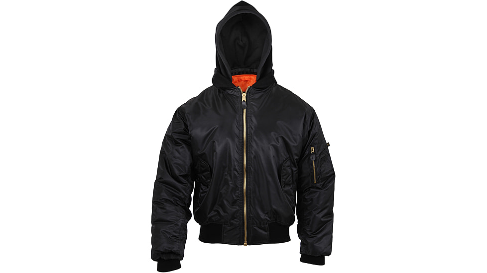 Rothco Hooded MA-1 Flight Jacket, Mens, Black, Extra Large, 7400-051