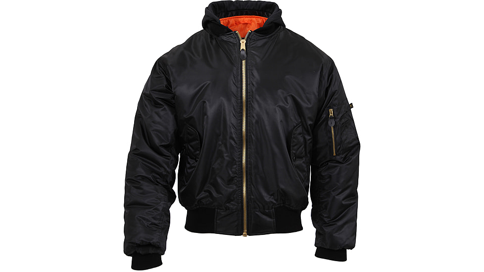 Rothco Hooded MA-1 Flight Jacket, Mens, Black, Extra Large, 7400-051