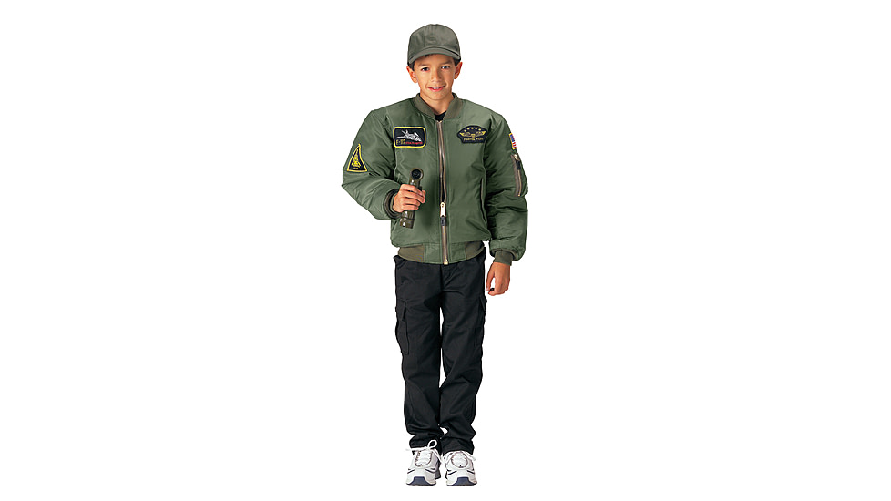 Rothco Kids Flight Jacket With Patches, Sage Green, Small, 7340-SageGreen-S