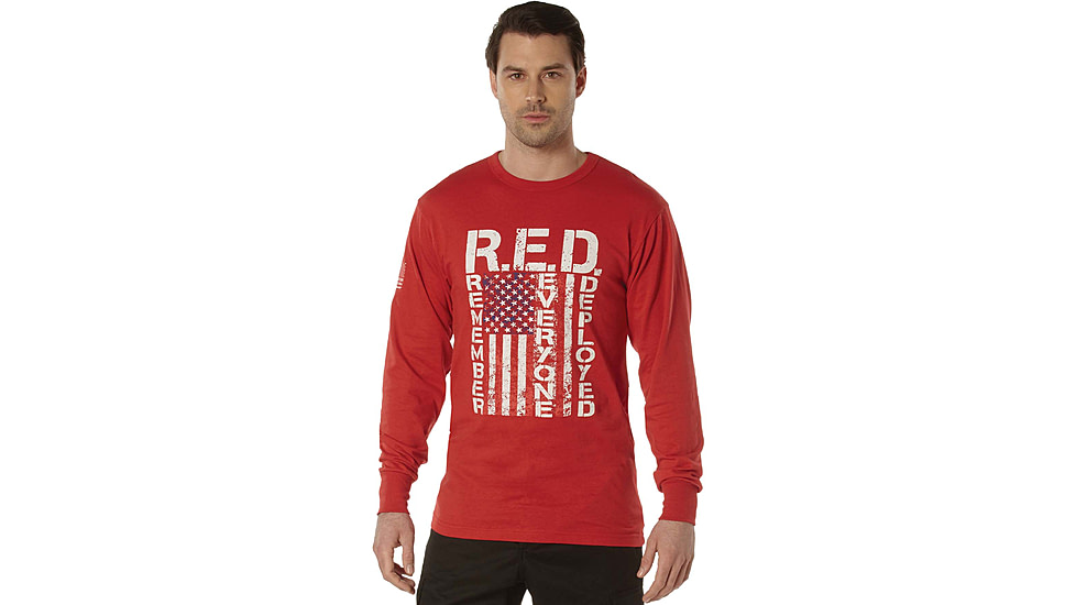 Rothco Long Sleeve R.E.D. Remember Everyone Deployed Athletic Fit T-Shirt - Mens, Red, Large, 11820-Red-L