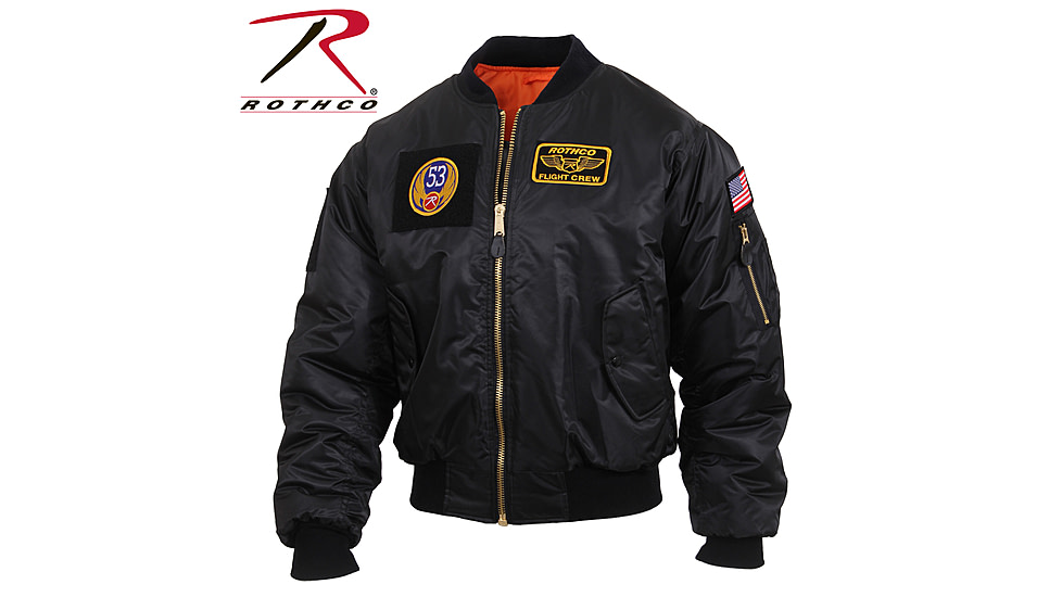 Rothco MA-1 Flight Jacket with Patches, Black, 4XL, 72520-Black-4XL