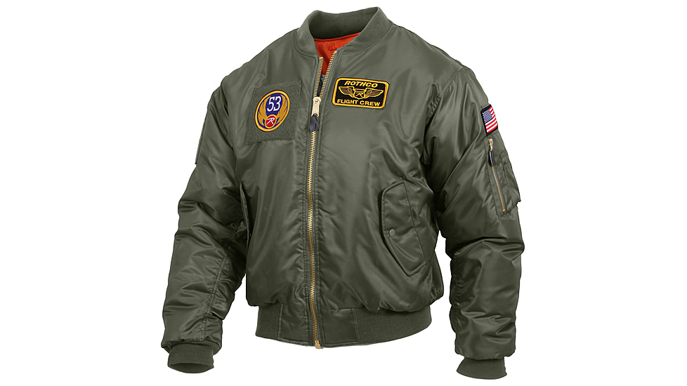Rothco MA-1 Flight Jacket with Patches, Sage Green, Small, 7240-SageGreen-S