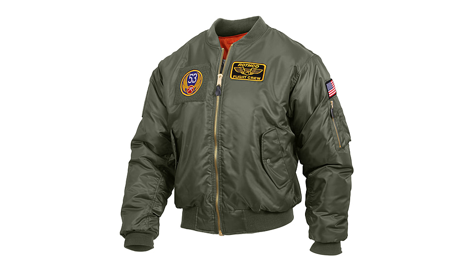 Rothco MA-1 Flight Jacket with Patches, Sage Green, Small, 7240-SageGreen-S