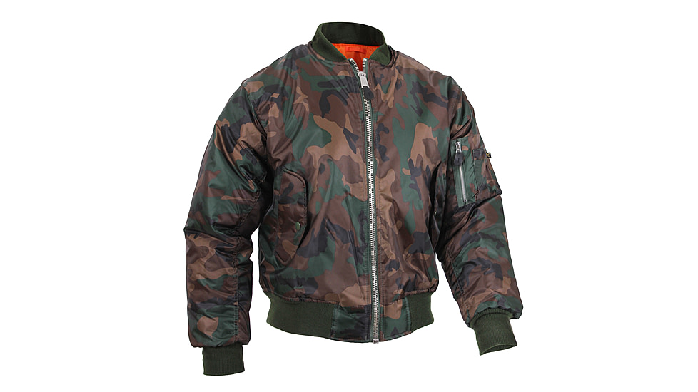Rothco MA-1 Flight Jacket, Woodland Camo, Small, 7332-WoodlandCamo-S