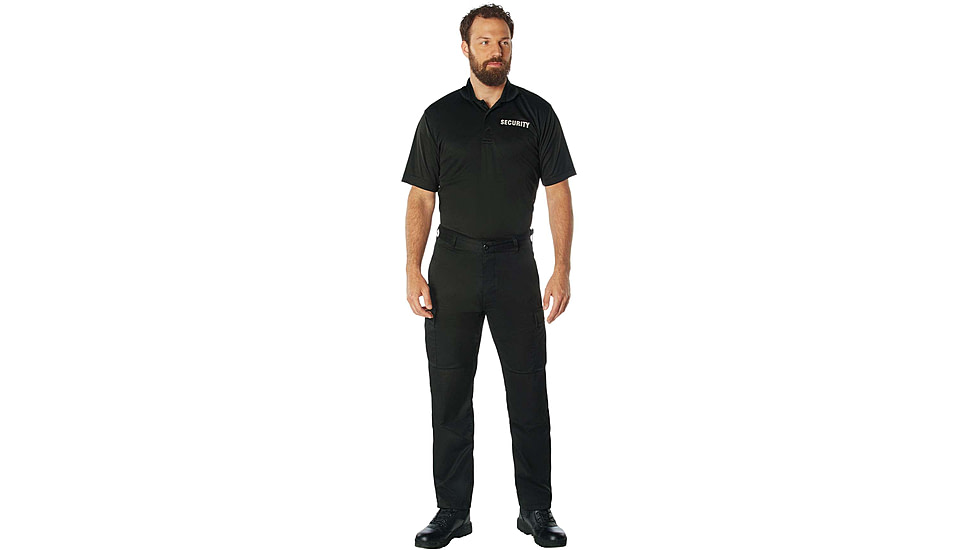 Rothco Moisture Wicking Security Polo Shirt - Mens, Black w/White Lettering, S, 3216-Sm