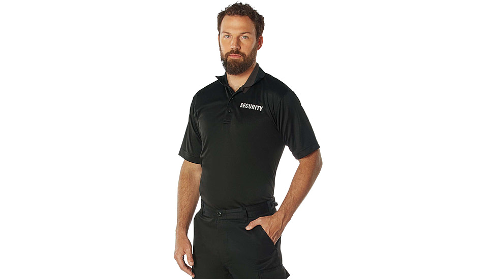 Rothco Moisture Wicking Security Polo Shirt - Mens, Black w/White Lettering, S, 3216-Sm