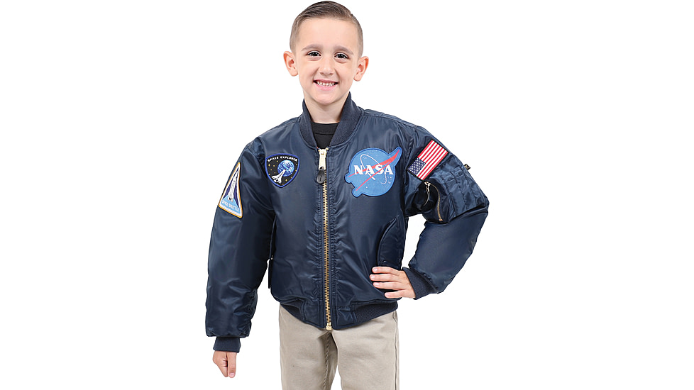 Rothco NASA MA-1 Flight Jacket, Kids, Blue, Large, 7063-330