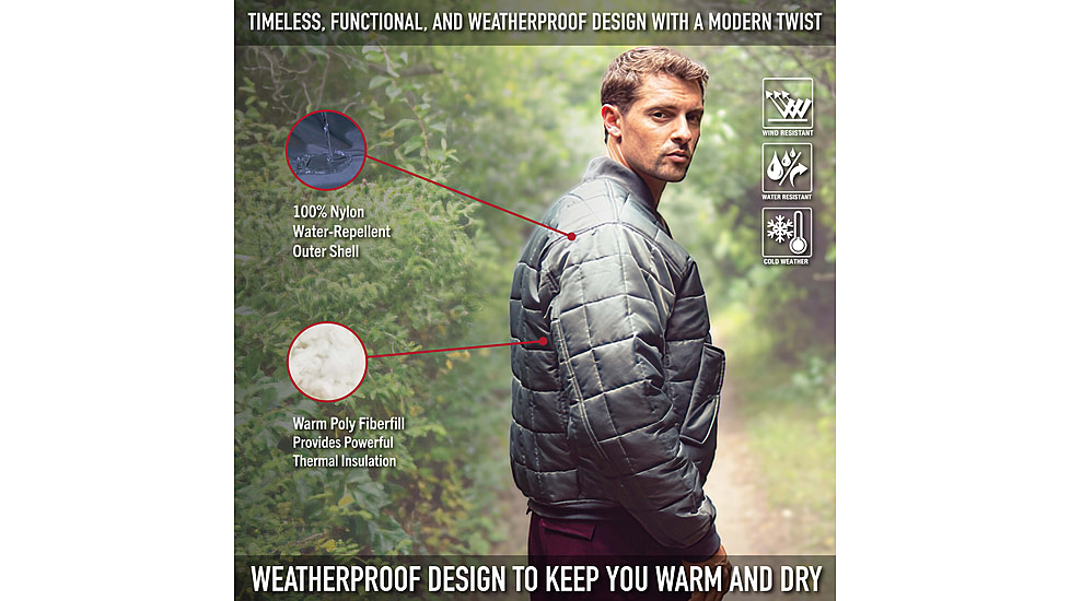 Rothco Quilted MA-1 Flight Jacket, Black, S, 73540-Black-S