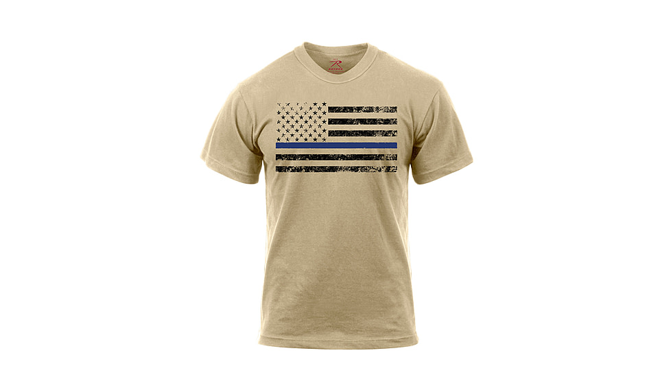 Rothco Thin Blue Line T-Shirt, Desert Sand w/ Black Flag, L, 3960-DesertSandwBlackFlag-L