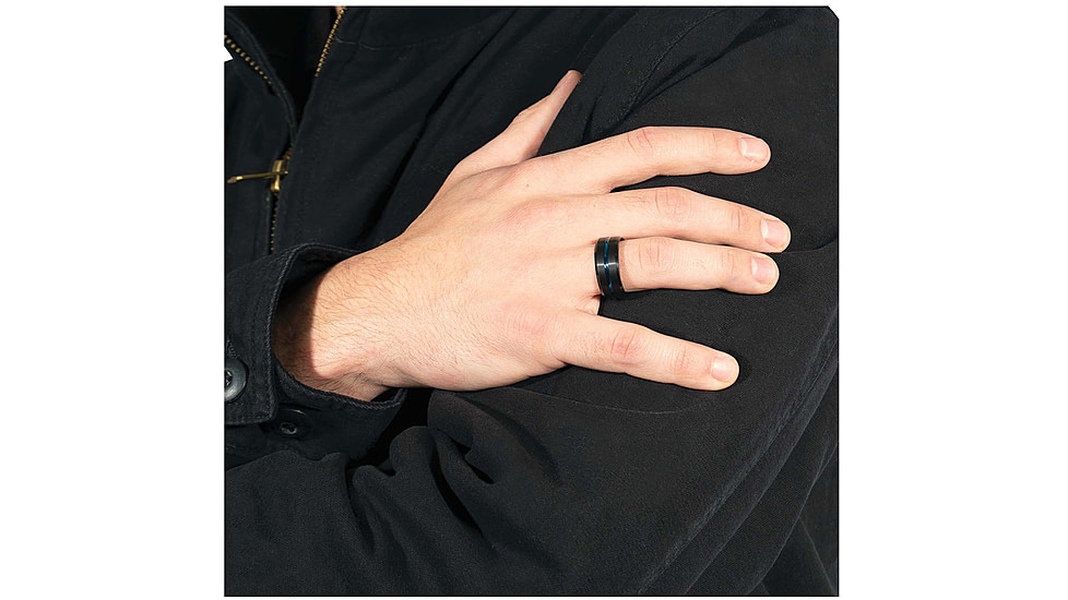 Rothco Tungsten Carbide Thin Blue Line Ring, Black, 7, 19991-Black-7