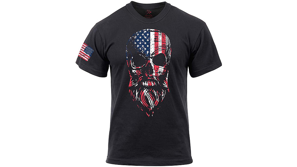 Rothco US Flag Bearded Skull T-Shirt, Black, Small, 10812-Black-S