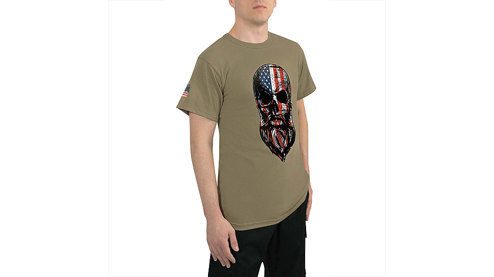 Rothco US Flag Bearded Skull T-Shirt, Coyote Brown, Small, 10822-CoyoteBrown-S