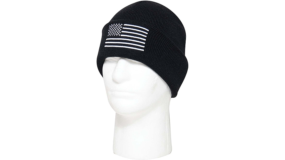 Rothco US Flag Embroidered Fine Knit Watch Cap - Mens, Black/White, One Size, 57877-BlackWhite