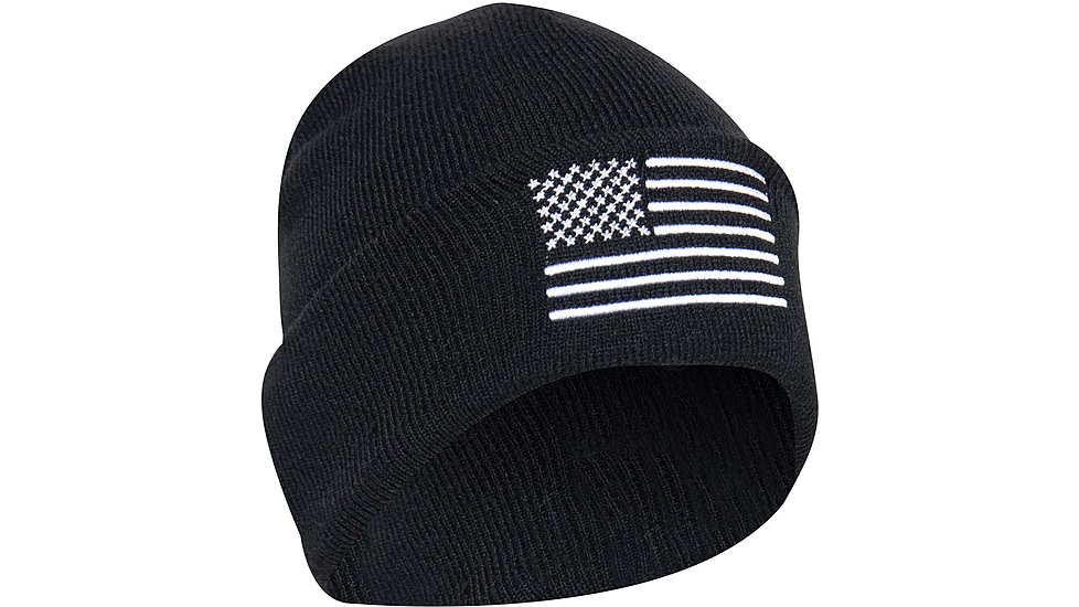Rothco US Flag Embroidered Fine Knit Watch Cap - Mens, Black/White, One Size, 57877-BlackWhite