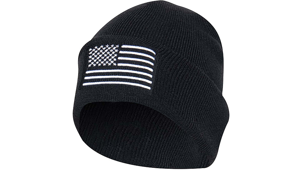 Rothco US Flag Embroidered Fine Knit Watch Cap - Mens, Black/White, One Size, 57877-BlackWhite