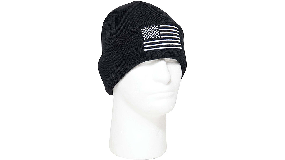 Rothco US Flag Embroidered Fine Knit Watch Cap - Mens, Black/White, One Size, 57877-BlackWhite