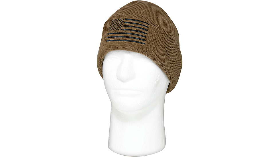 Rothco US Flag Embroidered Fine Knit Watch Cap - Mens, Coyote Brown, One Size, 57866-CoyoteBrown