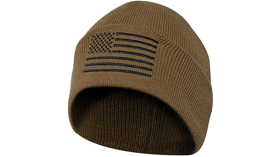 Rothco US Flag Embroidered Fine Knit Watch Cap - Mens, Coyote Brown, One Size, 57866-CoyoteBrown