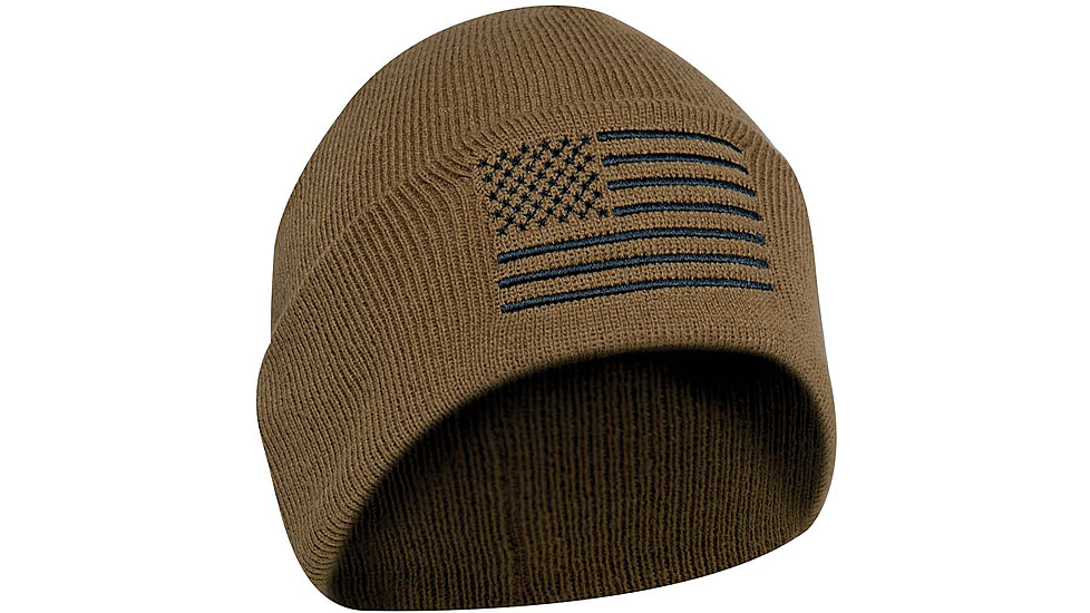 Rothco US Flag Embroidered Fine Knit Watch Cap - Mens, Coyote Brown, One Size, 57866-CoyoteBrown