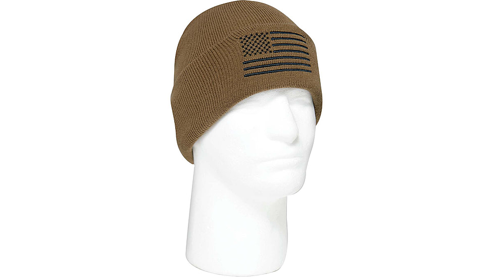 Rothco US Flag Embroidered Fine Knit Watch Cap - Mens, Coyote Brown, One Size, 57866-CoyoteBrown