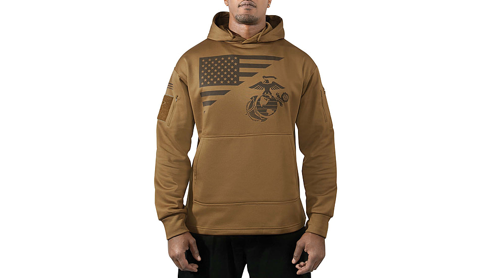 Rothco US Flag / USMC Eagle / Globe &amp; Anchor Concealed Carry Hoodie - Mens, Coyote Brown, Extra Large, 41670-CoyoteBrown-XL
