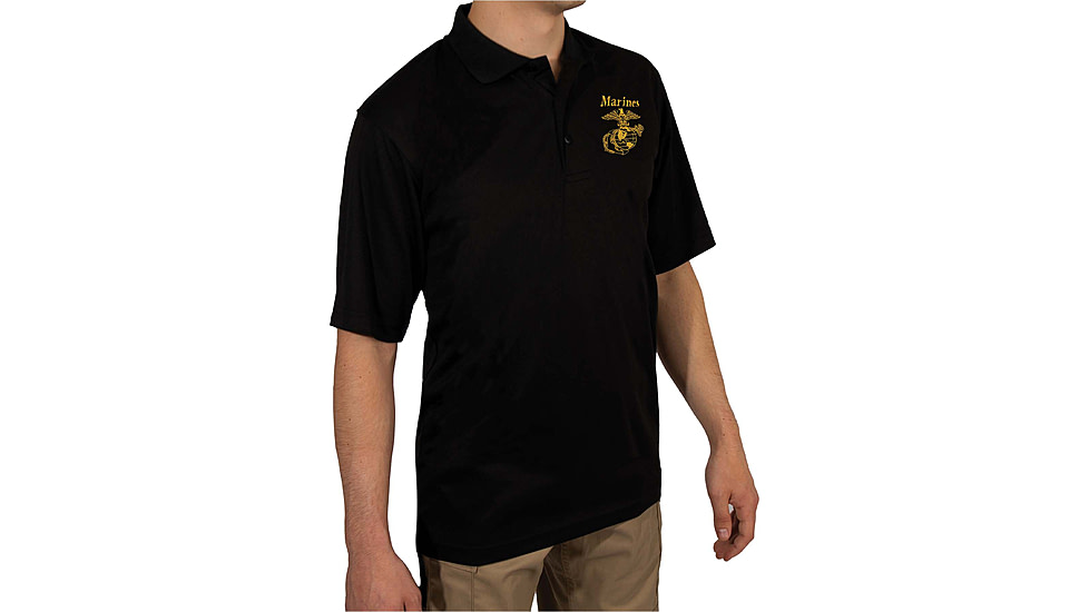 Rothco USMC Eagle, Globe &amp; Anchor Moisture Wicking Polo Shirt - Mens, Black, Small, 76960-S