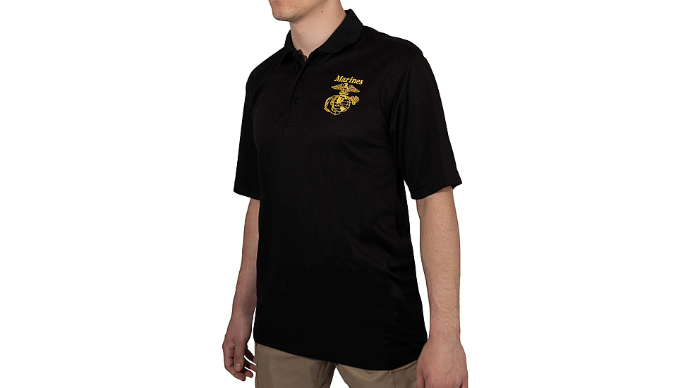 Rothco USMC Eagle, Globe &amp; Anchor Moisture Wicking Polo Shirt - Mens, Black, Small, 76960-S