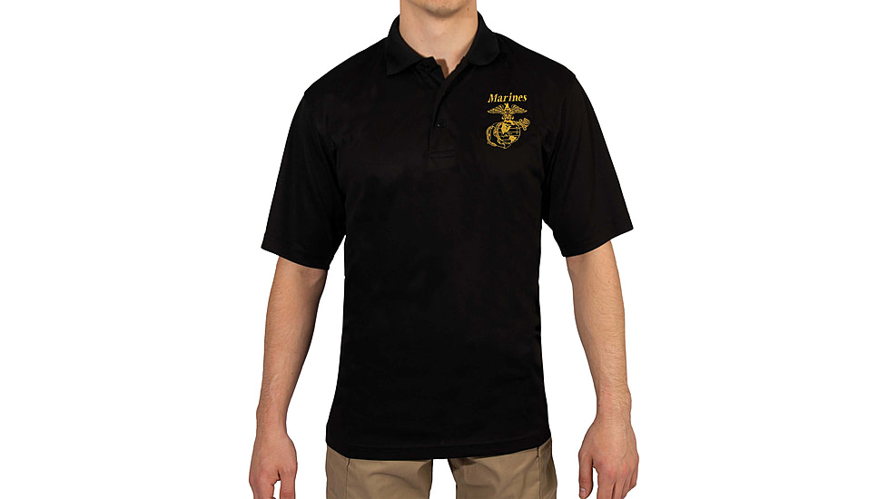 Rothco USMC Eagle, Globe &amp; Anchor Moisture Wicking Polo Shirt - Mens, Black, Small, 76960-S
