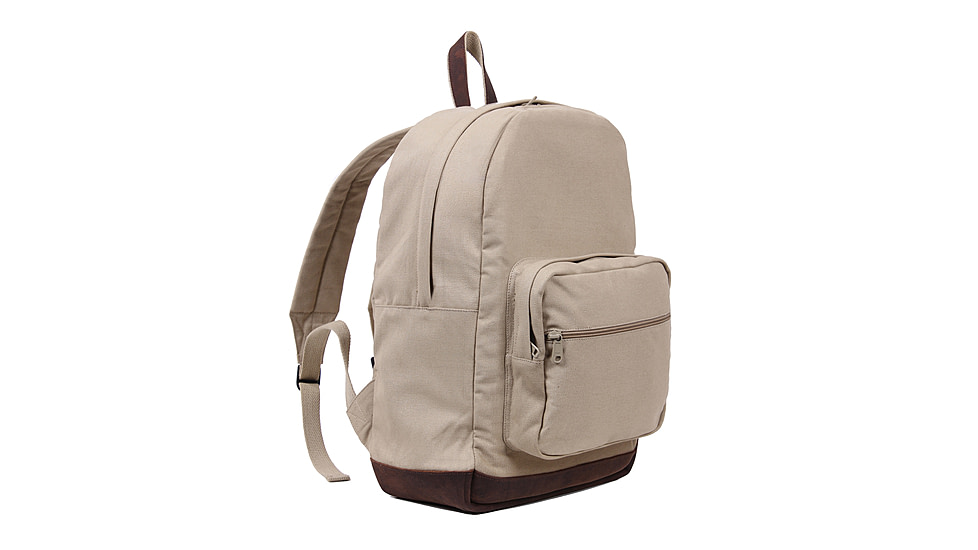 Rothco Vintage Canvas Teardrop Backpack With Leather Accents, Khaki, 9616-Khaki