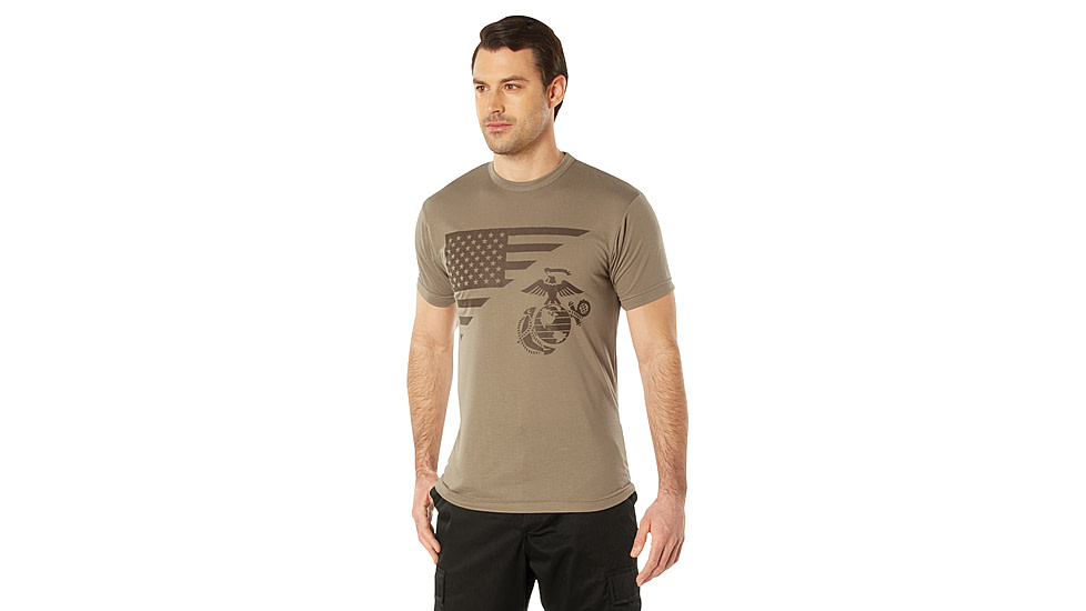 Rothco USMC Eagle, Globe, &amp; Anchor Moisture Wicking T-Shirt, Coyote Brown, Small, 54580-S