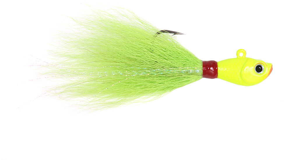Sea Striker Bucktail Jig 2 oz, Holographic Eyes, Blk Nickel Hook, Chartreuse Head/Chartreuse Tail, SSBTJ2-C