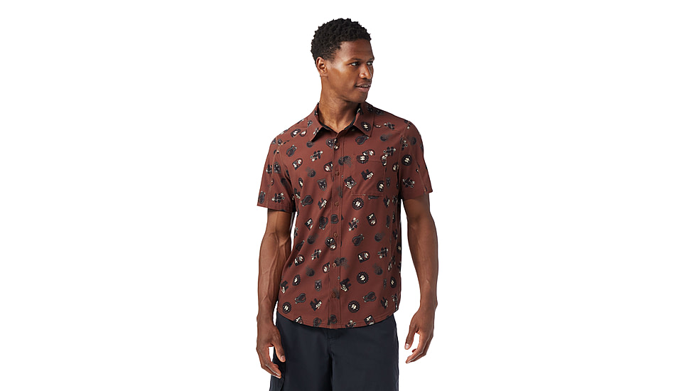 Smartwool Everyday Short Sleeve Button Down - Mens, Sable Brown Trail Ride, Small, SW017017P67100S000