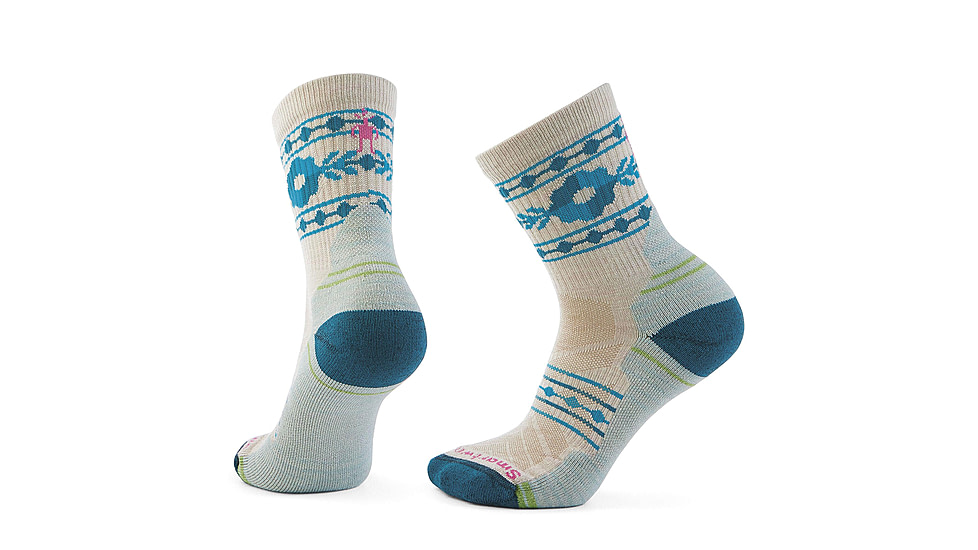 Smartwool Hike Light Cushion Retro Floral Mid Crew Socks - Womens, Moonbeam, Small, SW002689A81100S000