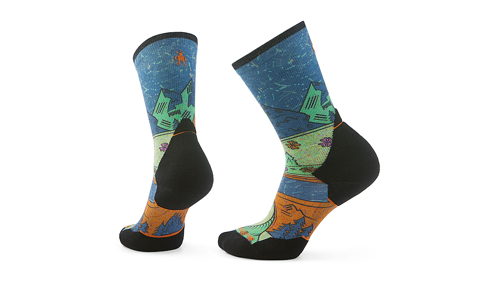 Smartwool Trail Run Targeted Cushion Mountain Print Crew Socks - Womens, Twilight Blue, Medium, SW002698G74100M000