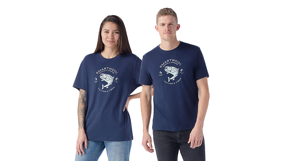 Smartwool Trout Fishing Short Sleeve Graphic Tee, Deep Navy, Small, SW002596092100S000
