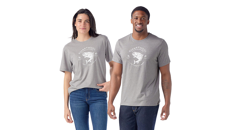 Smartwool Trout Fishing Short Sleeve Graphic Tee, Light Gray Heather, Small, SW002596545100S000