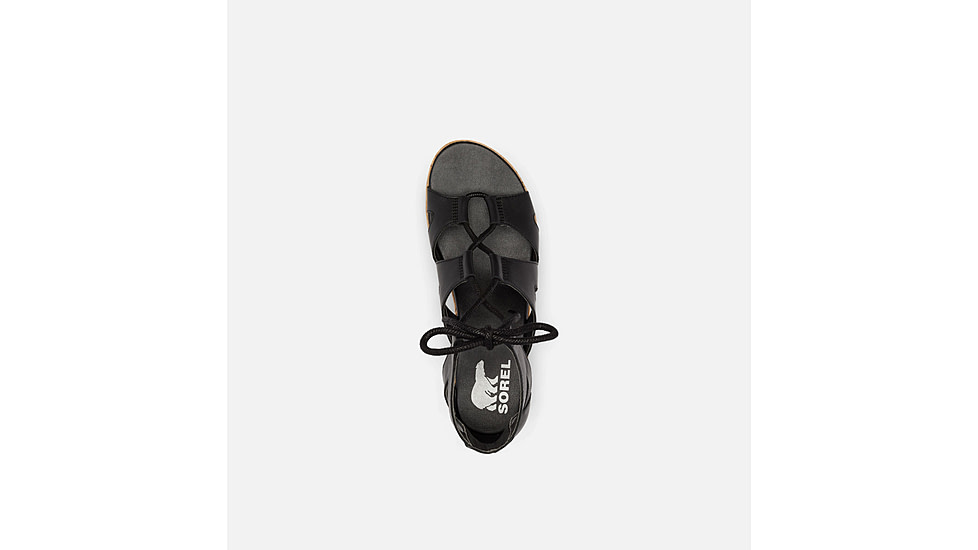 Sorel Cameron Flatform Lace Wedge Sandals Leather - Womens, Black/Gum 2, 9.5 US, 1981631-010-9.5