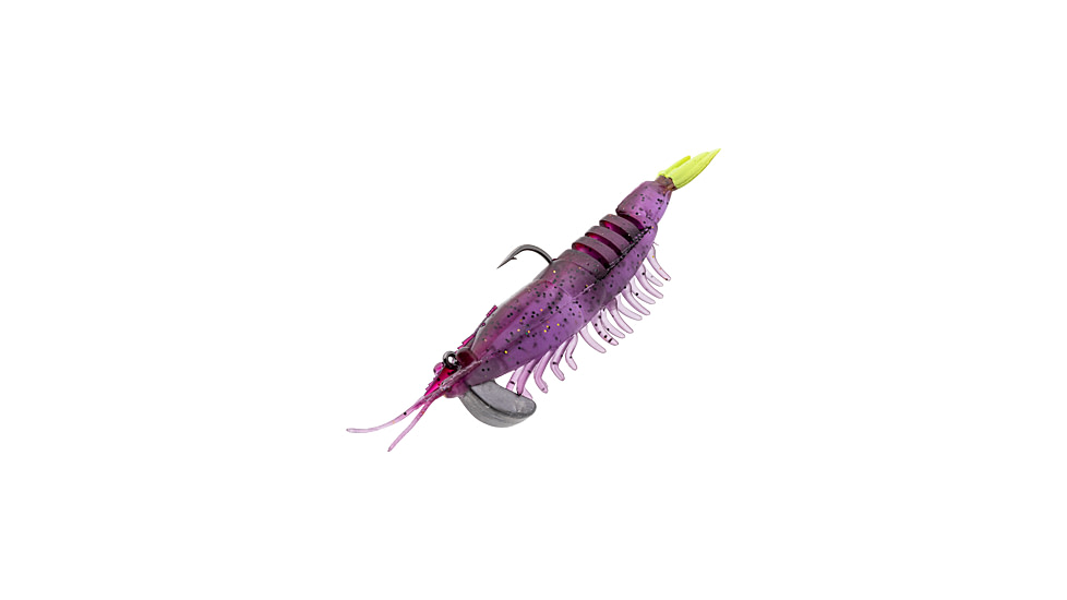 Strike King Pre-Rigged Tidal Shrimp 1/4oz, Purple Firetiger, 4.25in, PRSSW425-516