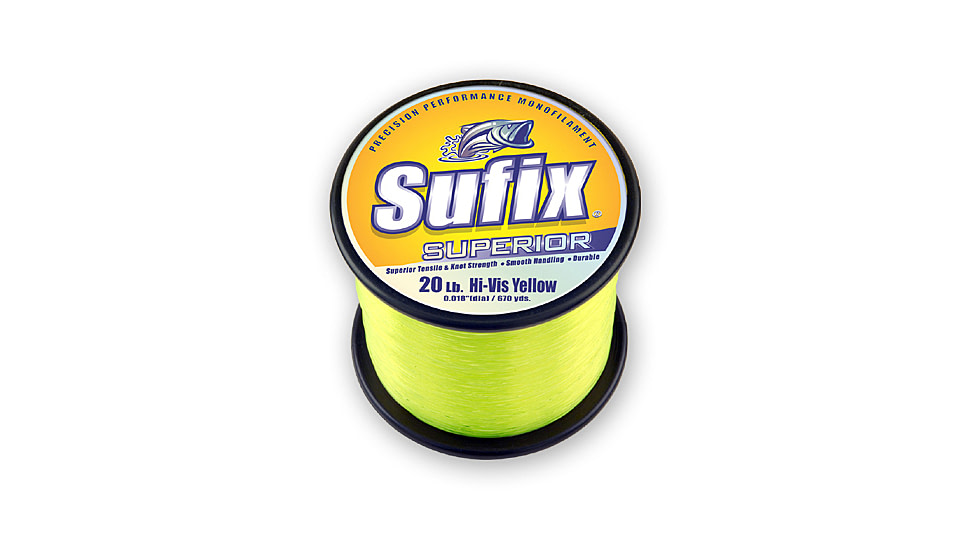 Sufix Superior Monofilament Line 15lb 840yd Hi-Vis Yellow 1/4lb Spool, 638-115
