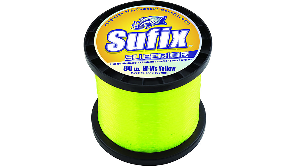 Sufix Superior Monofilament Line 80lb 655yd Hi-Vis Yellow 1lb Spool, 644-180