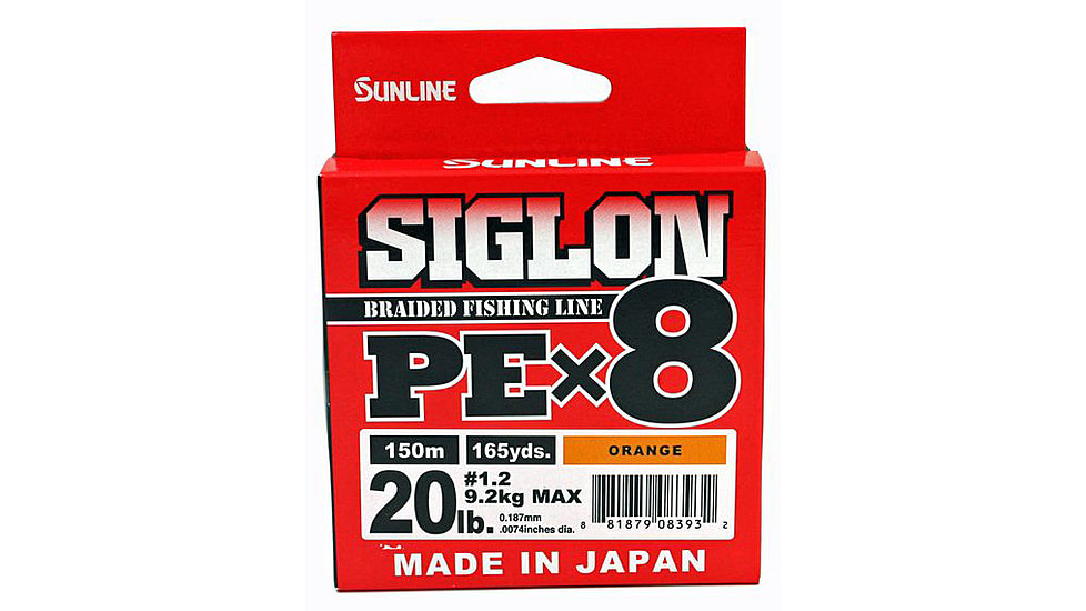 Sunline Siglon PEx8 8-Strand Braided Line 20lb 165yd Orange Tight Weave Low Diameter, 63053492