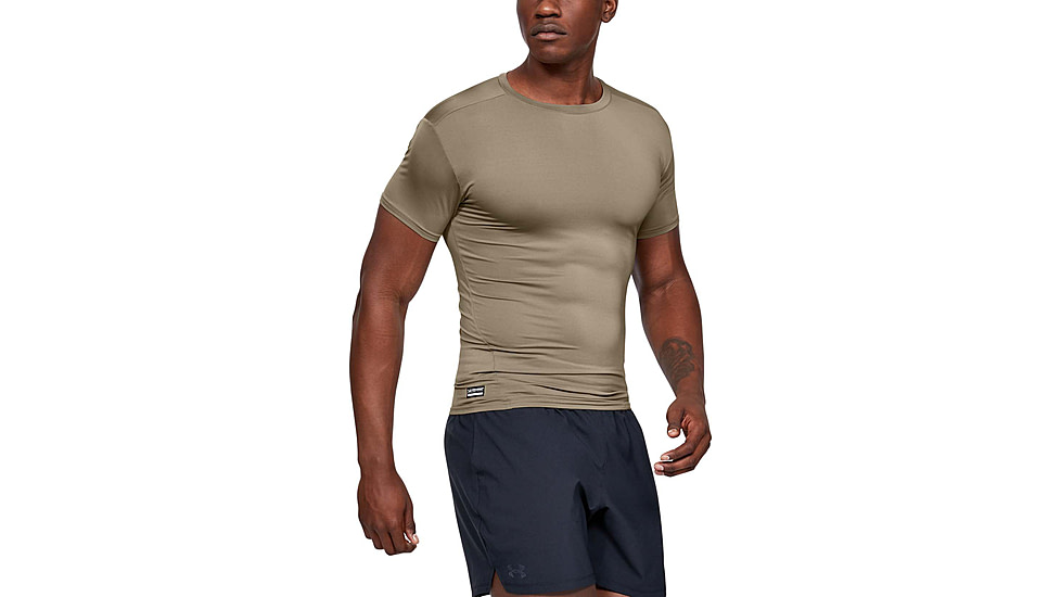 Under Armour Tactical HeatGear Compression Short Sleeve T-Shirt - Mens, Federal Tan, Small, 1216007499SM
