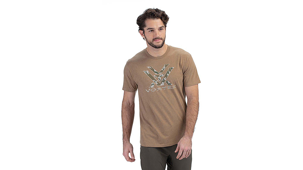 Vortex Camo Logo Short Sleeve T-Shirts - Mens, Coyote Heather, L, 120-15-CHEL