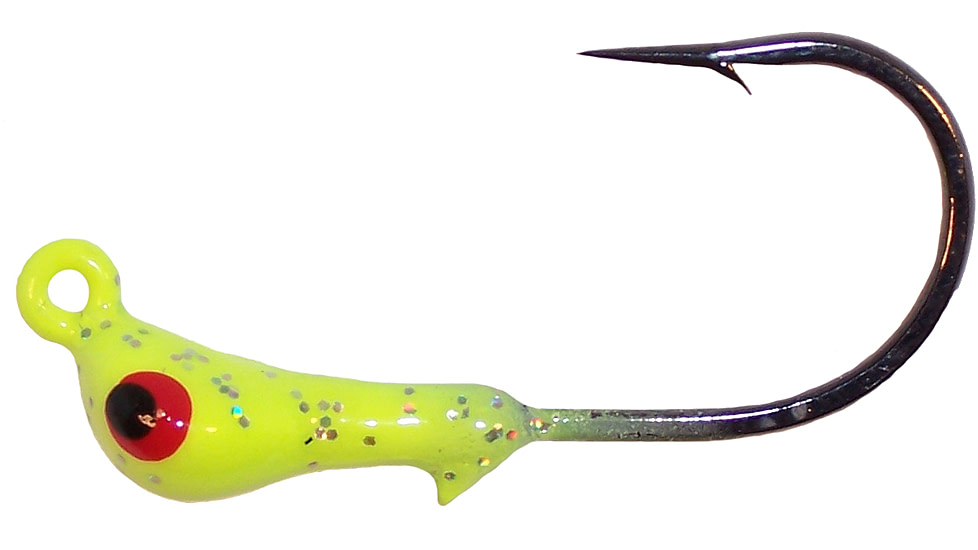 Wahoo Fishing Products Wahoo JerkJig Jighead 1/16 oz, 2/0 Black Nickel Hook Chartreuse Silver Flake, 4/Card, WAH-JJ16-10S