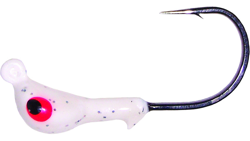 Wahoo Fishing Products Wahoo JerkJig Jighead 1/16 oz, 2/0 Black Nickel Hook White Silver Flake, 4/Card, WAH-JJ16-1S